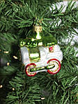 Скляна ялинкова іграшка ручної роботи Паровоз зелений 7 см