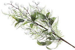 Декоративна гілка з білими перламутровими ягодами і зеленими листям, 58см(24 шт)
