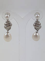 Срібні сережки-підвіски з перлами SLE-G2G