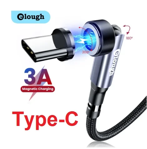 Магнітний Кабель Elough Type-C USB 3A 7pin Кутовий 180 градусів 540 об. для швидкого Заряджання та Передавання даних