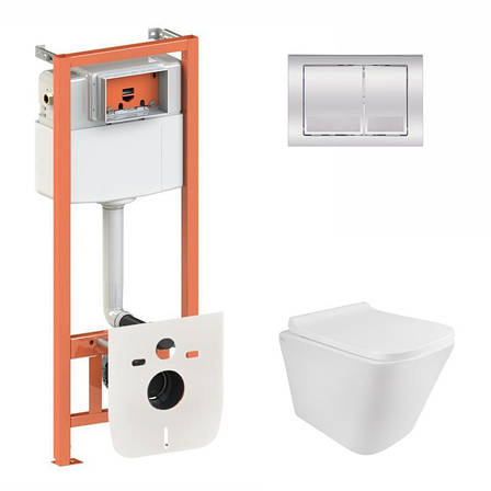 Готове рішення Qtap для ванної кімнати: підвісний унітаз Tern Rimless 490x340x350 + комплект інсталяції Nest 4 в 1 (квадратна, фото 1