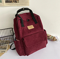 Рюкзак сумка женский вельветовый стильный для подростков красивый модный бардового цвета