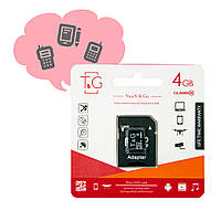 Карта памяти microSDHC 4GB T&G, флешка микро сд на телефон и для видеорегистратора с адаптером Class 10 (GK)