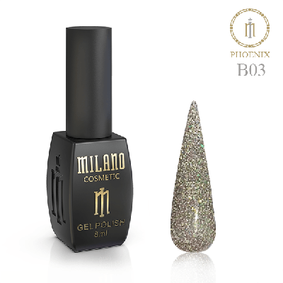 Гель-лак Milano 8ml PHOENIX (Фенекс) No B-03 світловідбивний гель лак сяючий манікюр Мілано Фенікс