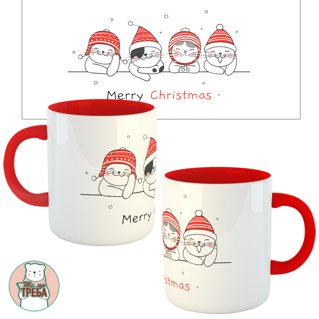 Горнятко / чашка "Merry Christmas" котики Червоний, фото 1