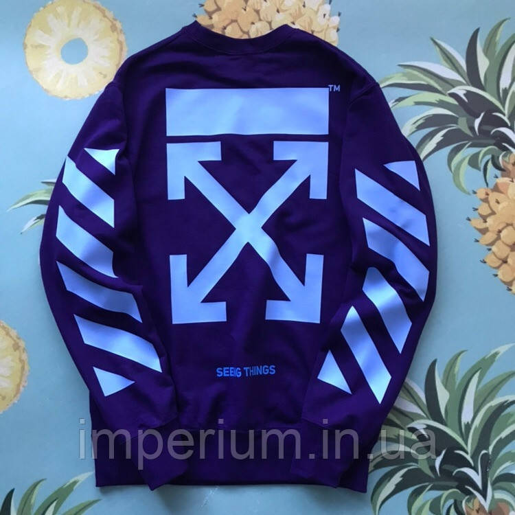 Світшот з блакитним логотипом off white seeing things | темно синя кофта