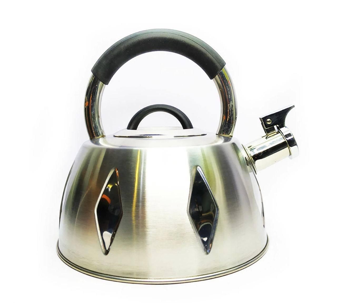 Чайник со свистком 3 л из нержавеющей стали для газовой плиты Rainberg / Металлический чайник для всех плит - фото 3 - id-p1538089841