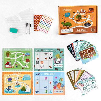 Логічна гра "Багаторазова книга - лабіринт" (30 ігрових карток, два фломастери, папка, наклейки) З 47861