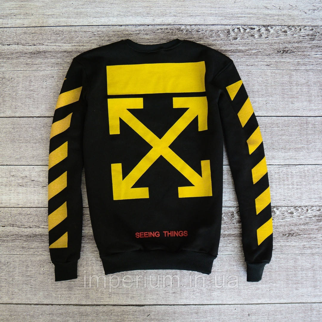 Трикотажний світшот off white seeing things | чорна кофта з жовтим логотипом офф вайт