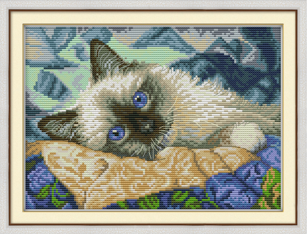 Набір для вишивання за нанесеною на канву схемою "The blue eyes cat" . AIDA 14CT printed, 30*21 см, фото 1