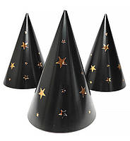 Ковпачки паперові "Golden stars" (5шт.), висота - 15 см, колір - чорний