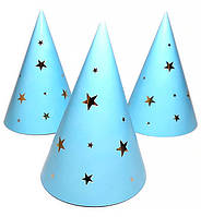 Колпачки бумажные "Golden stars" (5шт.), высота - 15 см, цвет - голубой