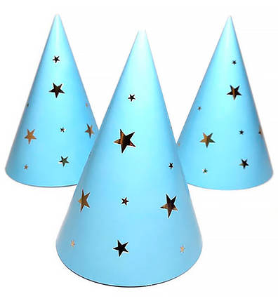 Ковпачки на день народження "Golden stars" (5шт.), колір - блакитний, фото 1