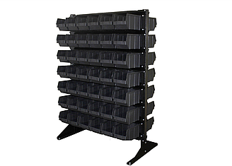 Стелаж із контейнерами 1500 мм 84мітизні ящики, стелаж для дрібних деталей двосторонній чорні лотки