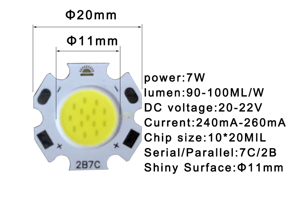 LED 7w COB світлодіод білий 6000 К 700LM 240-260 мА / 20-22V