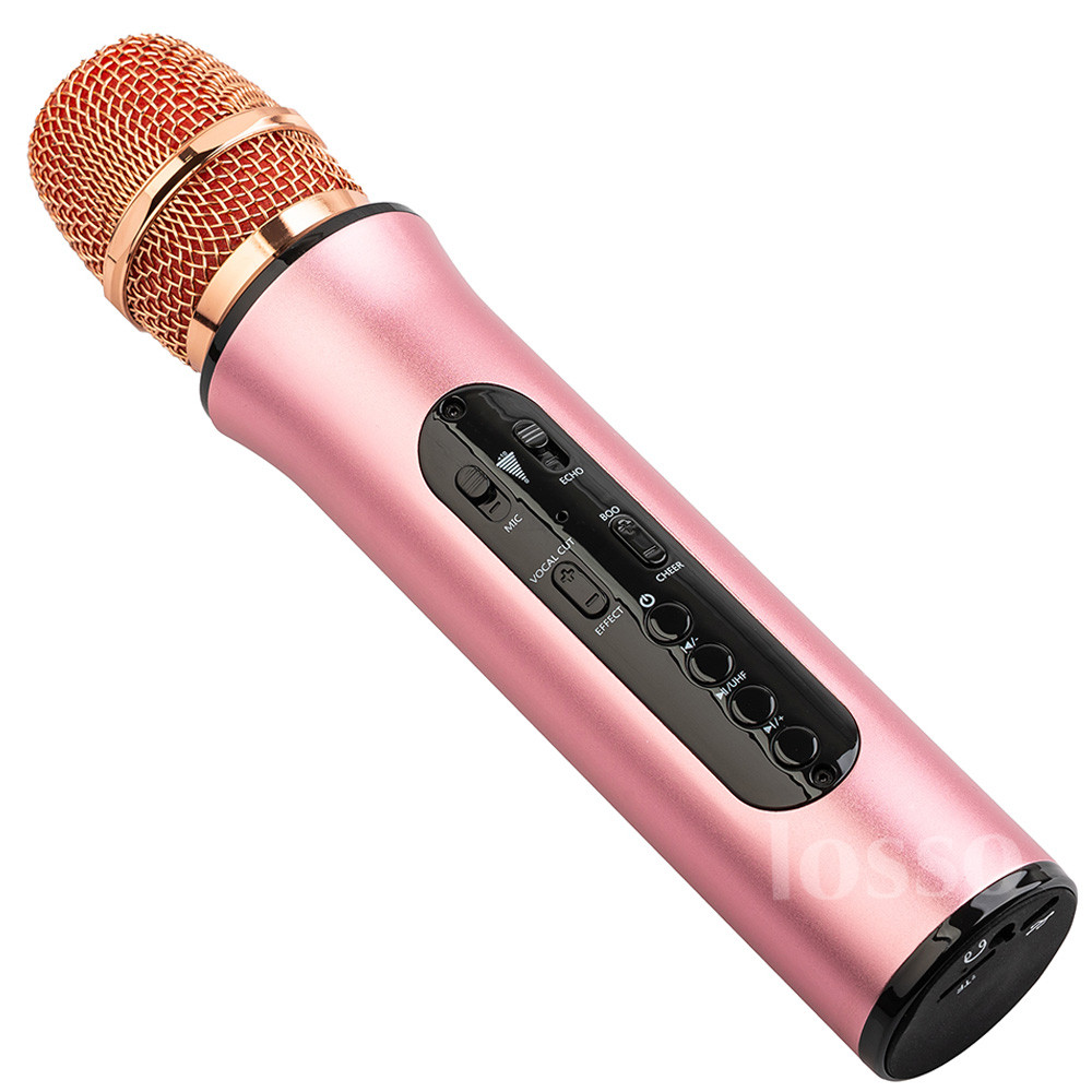 Мікрофон для караоке бездротовий блютуз із картою пам'яті Losso K6L Premium (K6 Plus Duet) рожевий