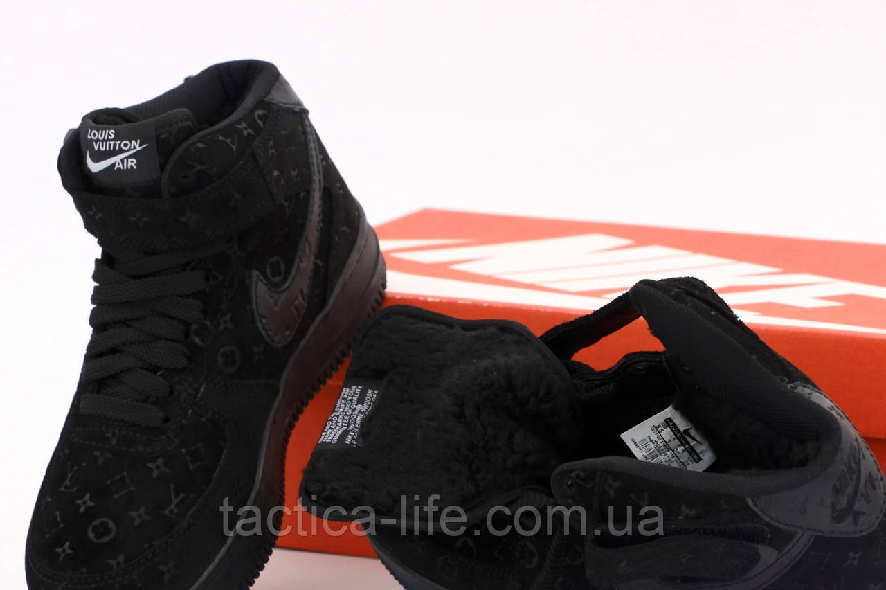 Кросівки чоловічі зимові Nike Air Jordan Winter, шкіра хутро, кросівки найк аїр джордан зимові, замшеві чорні LV ліу вітон