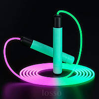 Скакалка для взрослых с led-подсветкой двухцветная неоновая LOSSO "Неон", прыгалка для ночных тренировок