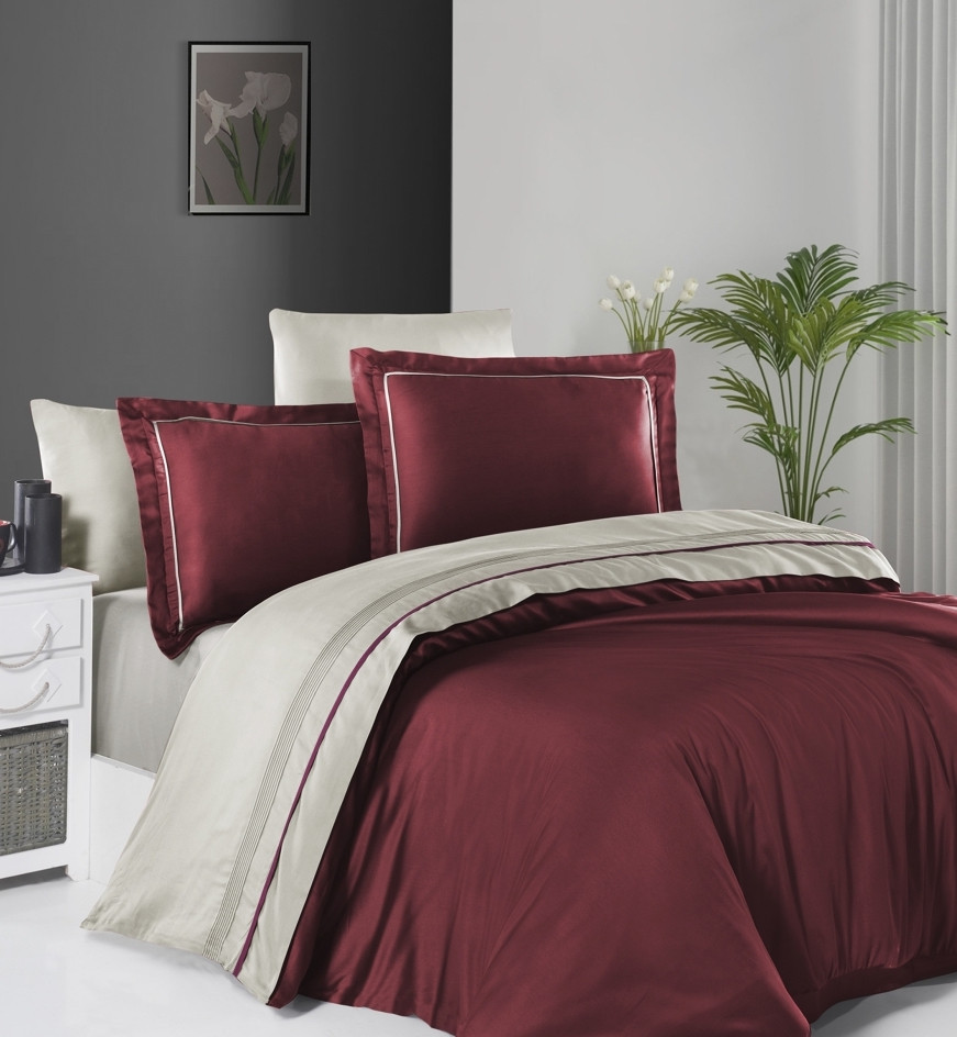 Турецьке Постільна Білизна First Choice Deluxe Satin Serenity Dark Red & Beige