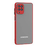 Матовый чехол бампер для Samsung Galaxy A22 красный противоударный защита камеры