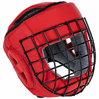 Шлем для единоборств с металлической решеткой кожаный красный VL-3150, L: Gsport XL