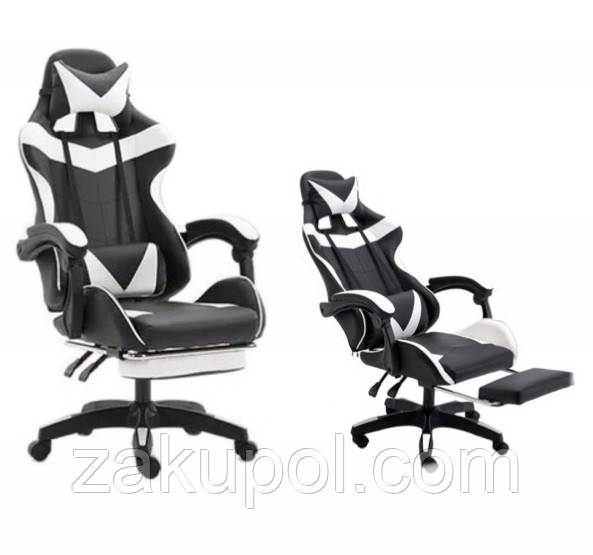 Крісло геймерське PRESTIGE 730 чорно біле ігрове крісло офісне