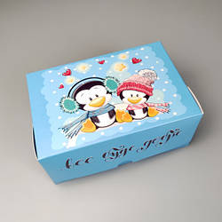 Коробка-контейнер для кондитерських виробів Пінгвіни