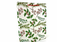 Бумажный подарочный пакет 320х260х120мм, Рождественский лес