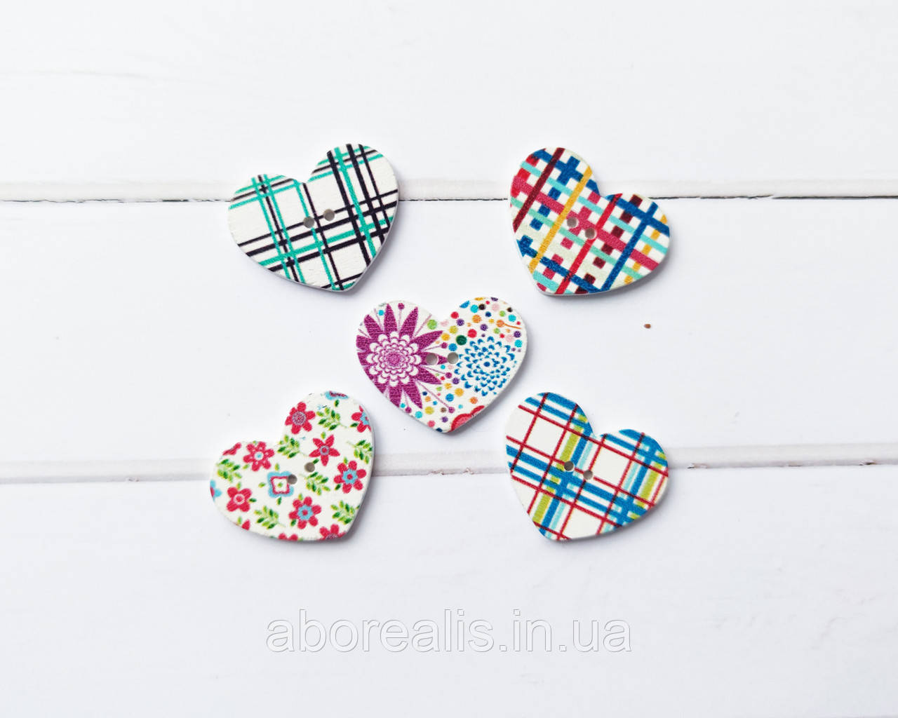 Ґудзики дерево "Сердечка".Мікс 5 шт., фото 1