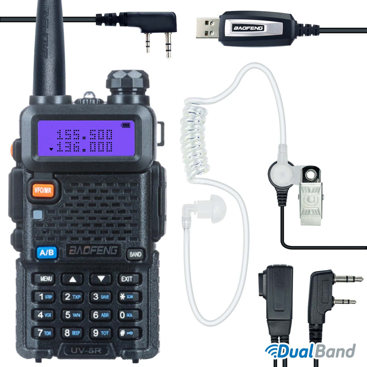 Комплект Рація Baofeng UV-5R 5 Вт, Li-ion 1800 маг + USB кабель PL2303 + Гарнітура EMP-3967