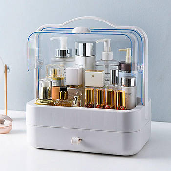 Органайзер для косметики Cosmetic Storage Box, 2 секції, Білий / Бьюті бокс з ручкою для косметики