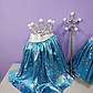 Костюм новорічний снігурочка 1-8 років спідниця блакитна велюрова та корона з чарівною паличкою 1 шт, фото 2