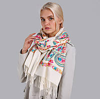 Женский шарф белый кашемировый нежный палантин 180*70 см