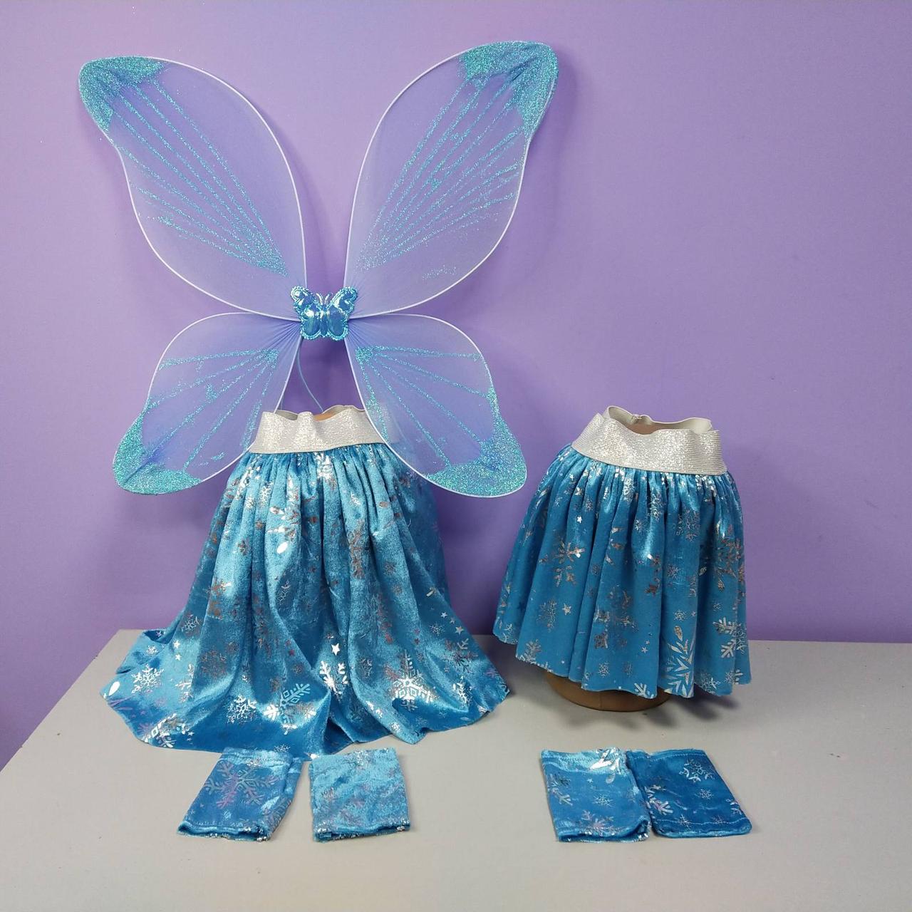 Набір новорічний костюм метелика крила метелика зі спідницею та рукавичками блакитний 1 шт, фото 1