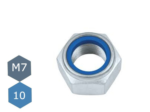 Гайка М7 самоконтряща з нейлоновим кільцем клас міцності 10.0 DIN 985