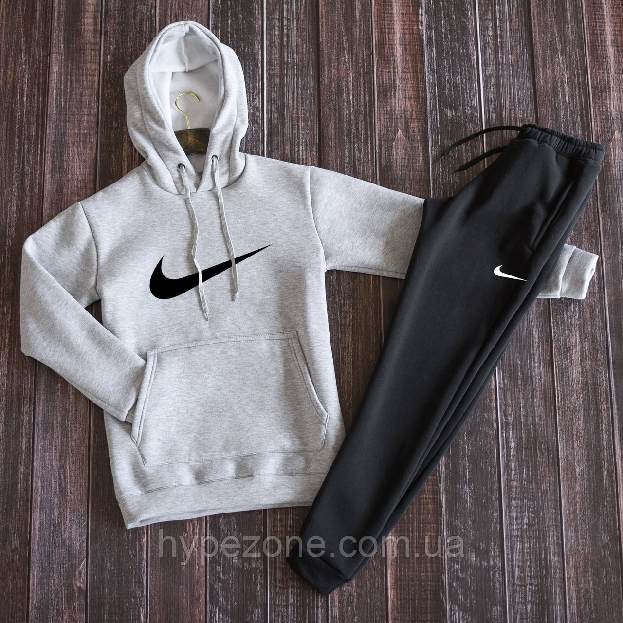 Костюм спортивний NIKE сірий Світшот з капюшоном Толстовка з принтом Найк чоловічі штани NIKE на резинці