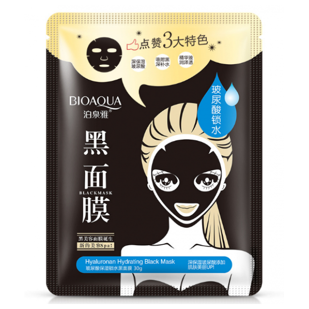 Маска для обличчя BIOAQUA Hyaluronan Hydrating Black Mask з бамбуковим вугіллям і гіалуронової кислотою 30 г
