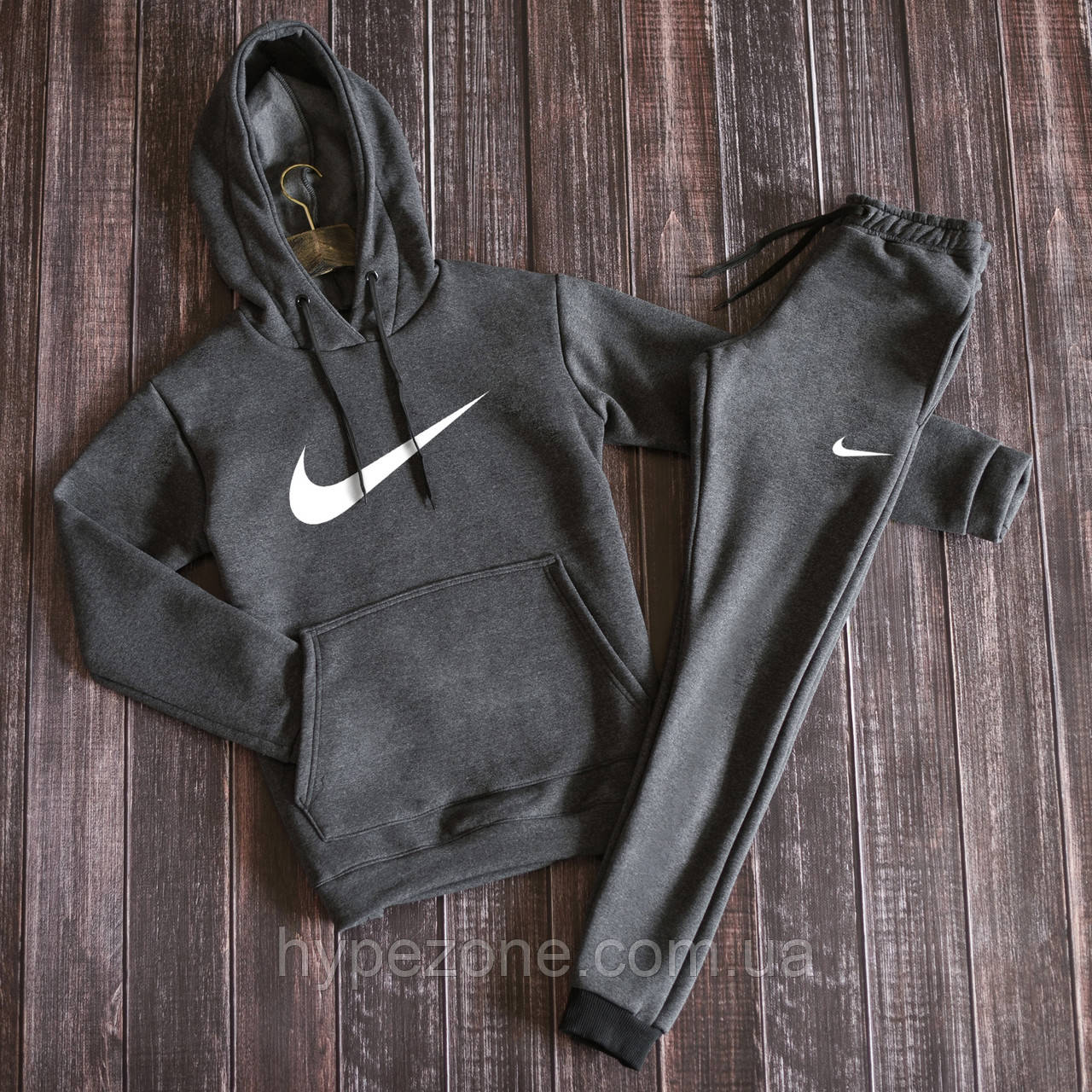 Костюм спортивний NIKE темно-сірий Світшот з капюшоном Толстовка з принтом Найк чоловічі штани NIKE на резинці