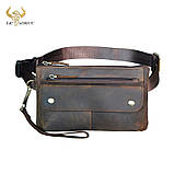 Поясна Сумка чоловіча шкіряна Бананка нагрудна Сумка на пояс чоловіча Коричнева, фото 3