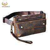 Поясна Сумка чоловіча шкіряна Бананка нагрудна Сумка на пояс чоловіча Коричнева, фото 2
