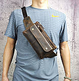 Поясна Сумка чоловіча шкіряна Бананка нагрудна Сумка на пояс чоловіча Коричнева, фото 5