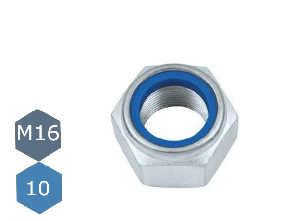 Гайка М16 самоконтряща з нейлоновим кільцем клас міцності 10.0 DIN 985