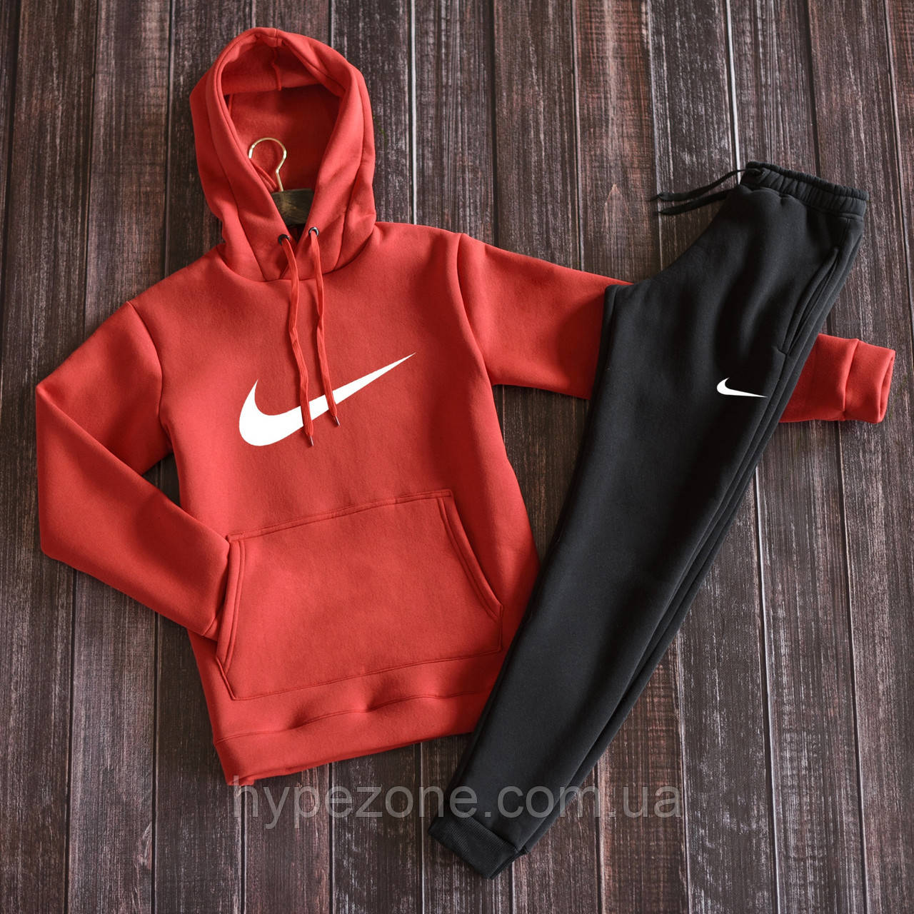 Костюм спортивний NIKE Червоний Світшот з капюшоном Толстовка з принтом Найк чоловічі штани NIKE на резинці