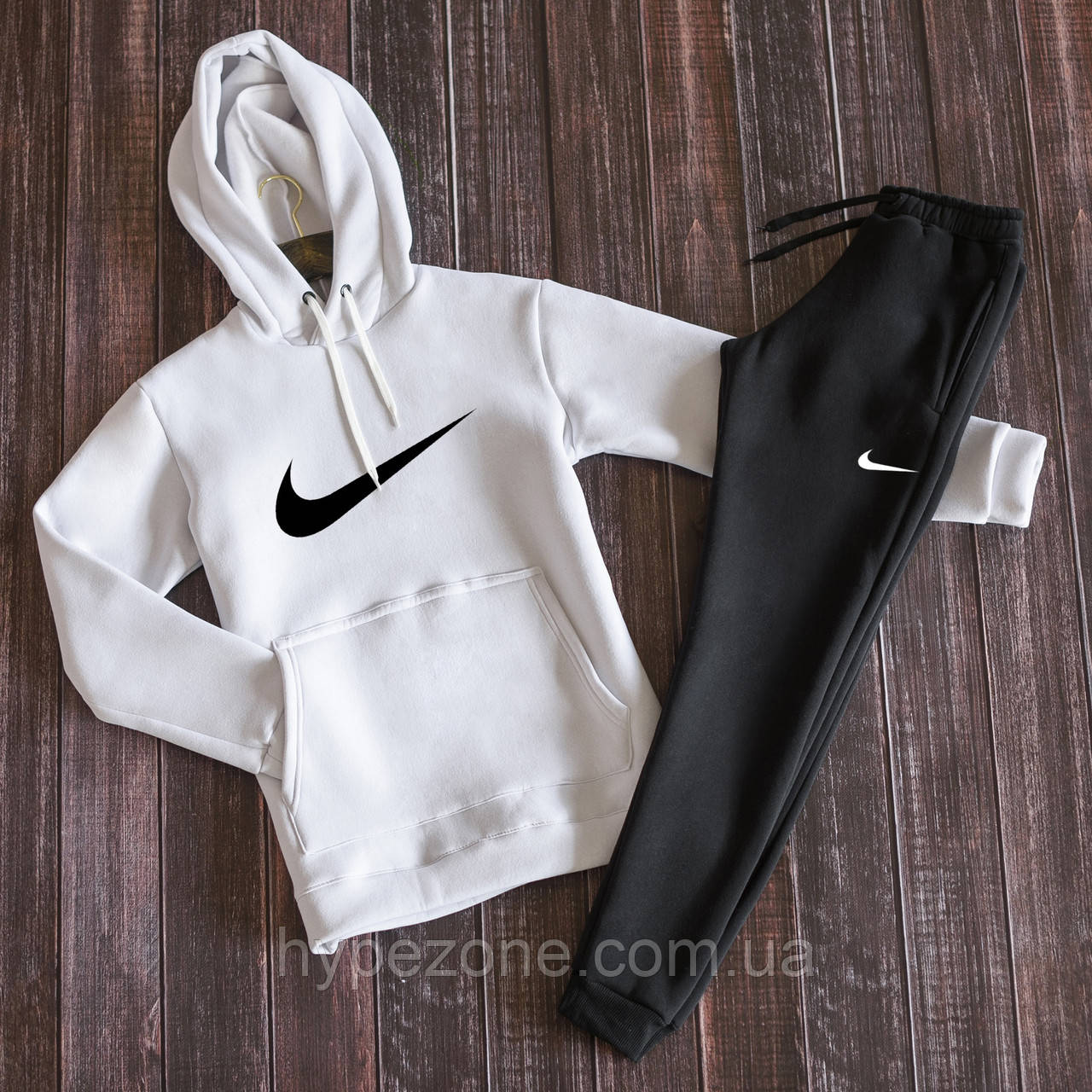 Костюм спортивний NIKE Світшот з капюшоном Білого кольору Толстовка з принтом Найк чоловічі штани NIKE на резинці