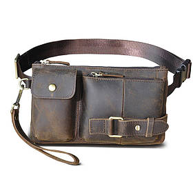 Поясна Сумка чоловіча шкіряна Бананка нагрудна Сумка на пояс чоловіча Коричнева