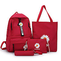 Рюкзак підлітковий з принтом набір 4в1 тканина Оксфорд червоний (200-578)