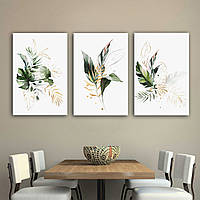 Модульна картина із трьох частин Листя зелено-золоте 70, 150