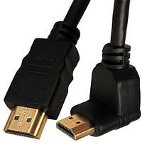 Шнур HDMI, штекер - штекер кутовий, Vers.-1,4, діам.-6мм, gold, 1м, чорний