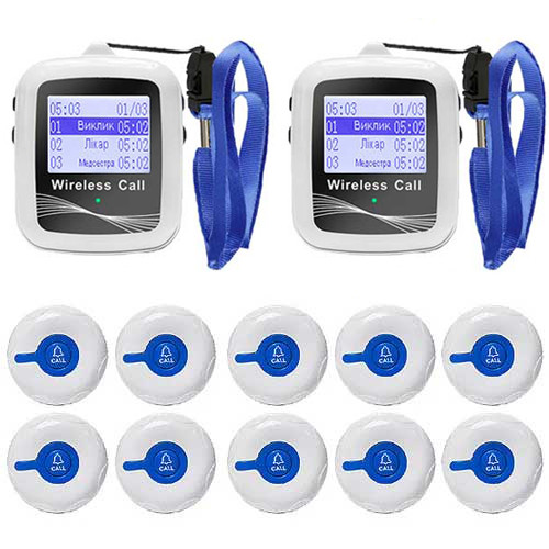 Система виклику медперсоналу RECS №258 | кнопки виклику медсестри 10 шт + 2 пейджери персоналу