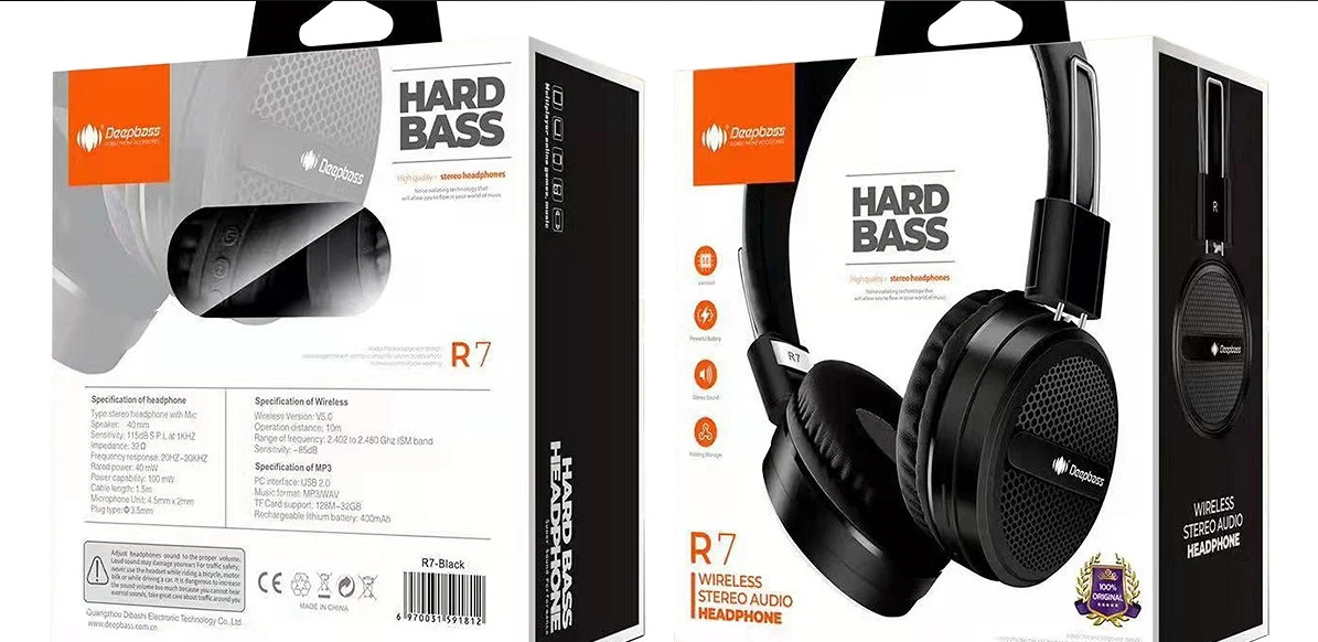 Бездротові Bluetooth навушники Deepbass R7 Black (Чорний)
